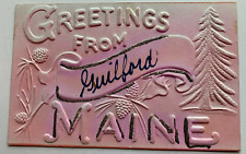 c1900s ME Postcard Greetings from Guilford Maine embossed airbrush large letters picture