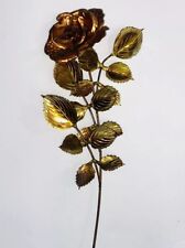 Vintage Brass & Copper Metal MCM Wall Decor, Rose Flower Leaves 14” picture