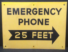 Vtg Emergency Phone Telephone Sign 25 Feet Arrow Yellow Metal 24