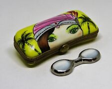 LIMOGES FRANCE BOX - CASE & REMOVABLE SUNGLASSES - ART DECO LADY AT THE BEACH picture