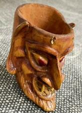 Hand Made Souvenir Evil Vintage Ashtray Wooden Figurines Damn Scary Decor Demon picture