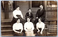 Postcard RPPC Family Photo On Porch Steps Dr A.M. Moyer or Hoyer On Sign R40 picture