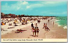 Clearwater Beach Florida 1960s Postcard Sun And Surf Bathers Ocean Sand picture