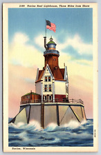 Old Original Vintage Antique Postcard Racine Reef Lighthouse Racine, Wisconsin picture