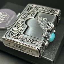 Zippo Stone Wing Turquoise Silver Ibushi 3 Sided Metal Arabesque Lighter Japan picture