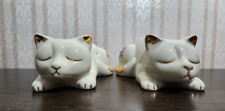 2 Vtg Porcelain Sleeping Cats Roses Flowers Floral Gold picture
