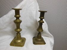Unmatched Pair of English Antique Brass Push Up Candlestick Holders  picture