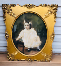 Antique Victorian Late 1800's Picture in Frame Gilt Wood & Gesso w/Baby Photo picture