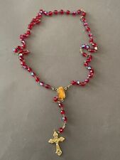 VTG ITALY MARKED CROSS RED AB FACETED CRYSTAL ROSARY PRAYER NECKLACE (F-16,28) picture