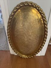 Vintage Oval Brass Tray Exra Large Mid-Century Coffee /Tea Tray picture