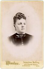 CIRCA 1890'S  CABINET CARD Woman Black Victorian Dress Winslow Minneapolis MN picture