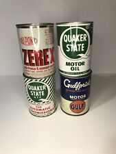 Vintage Oil Cans ,Gulfpride, Quaker State Oil & Trans, Dupont Zerex Anti-freeze picture