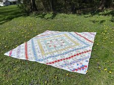 Vintage Hand Stitched Patchwork Quilt 73 x 78 - Stunning Condition Colorful picture