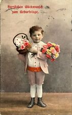 1914 Happy Birthday PC Child with roses picture