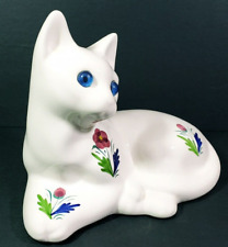 Porcelain Elpa Alcobaca Cat Figurine Vtg Hand Painted Floral 8