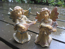 Vintage Italy Angel Pair Hanging Standing Lyre Lute Musicial Instrument Italian picture