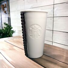 Starbucks White Ceramic Silver Studded 2014 Travel Tumbler Coffee Mug 10oz picture