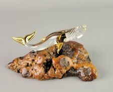 Glass Baron Handcrafted Humpback Whale Wood Mounted Base Gold Trim picture