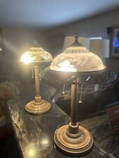Vintage Copper And Glass lamps Used/ New Gorgeous pair Of Lamps.  One Of A Kind picture