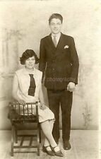Vintage POSTCARD Real Photo RPPC Young Woman Man FOUND Original 24 48 picture