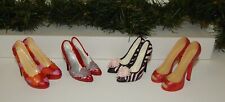 Lot of 4 Pair Red Pink Embellished High Heel Shoe Christmas Ornaments picture
