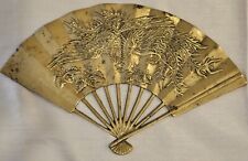 Vintage Solid Brass Oriental Style Hand Fan Raised Phoenix Dragon Wall Decor picture