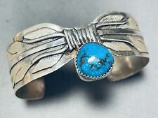 DROPDEAD FAB FEATHER VINTAGE NAVAJO TURQUOISE STERLING SILVER BRACELET picture