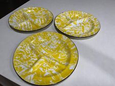 Vtg Graniteware Yellow Swirl Dinner Plates11