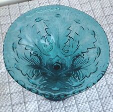 VTG Italy ENESCO Compote Pedestal Fruit Bowl Dish Peacock Teal Blue Glass ITALIA picture