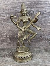 VTG 11” Statue Brass Goddess Saraswati picture