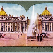 c1900s Rome, Italy St. Peter's Basilica Cathedral Stereoview Fountain Square V35 picture