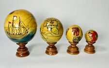 Matryoshka Nesting Balls Wood Globes Wooden Ships Sailing Crests with stands picture