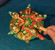 Russian Bogorodskaya Wooden Paddle Toy Handmade Folk Art Pecking Chickens picture