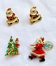 Vintage CHRISTMAS TREE  SANTA CLAUS  CUTE FUN JEWELRY LOT Pins Earrings 23-8L picture