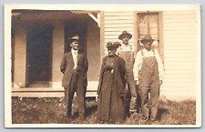 Original RPPC, Family Photo Outside Of House, Hats, Antique, Vintage Postcard picture