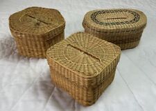 Three Small Vintage Wicker Trinket Baskets With Lids, China picture