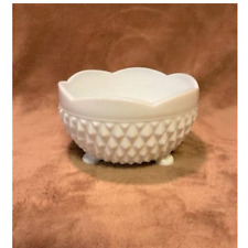 Vintage Mid-Century, Indiana Diamond Cut, Scalloped Rim, Milk Glass Footed Bowl picture