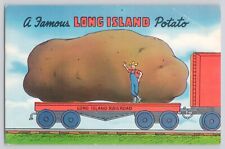 Postcard New York Long Island Potato With Farmer On Train Railroad Vintage picture