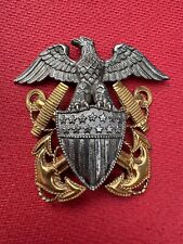 Vintage US Navy Viking Sterling Silver Eagle & Gold Anchor Hat Insignia Pin picture