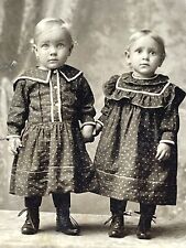 CC8 Cabinet Card Photograph Girls Polka Dot Holding Hands 1890-1900s picture