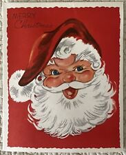 Unused Christmas Santa Face Round Nose Cheeks Vtg Greeting Card 1950s 1960s picture