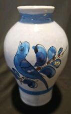 Vintage Mexican Folk Art Tonala Pottery Bird Vase Blue Talavera 6” picture