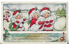 VTG Christmas Postcard - 1923 Four Little Girls in Santa Suits Carrying Gifts picture