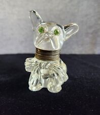 1920's Czech Art Deco Style Signed &# Glass French Bulldog Inkwell w/Green eyes  picture