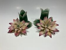 capodimonte Italian porcelain handmade pink and yellow star candleholders pair picture