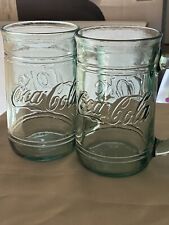 Pair Of VINTAGE COCA COLA Embossed Green Glass Mug or Cup 5.5