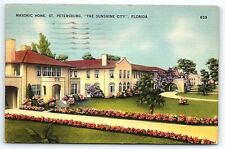 1930s ST PETERSBURG FLORIDA FL MASONIC HOME SUNSHINE CITY LINEN POSTCARD P2668 picture