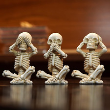 Set of 3 Skeletons Statue, Yoga Skull Figurine, Hear See Speak No Evil Statue Fi picture