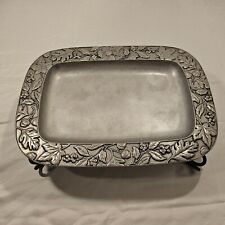 Longaberger Pottery Falling Leaves Pewter Rectangular Platter & Iron Stand-2001 picture