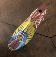 VTG Virgin Guadalupe Wooden Shoe Ex Voto, Signed, Hand Painted, Mexico, Folk Art picture